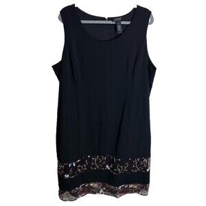 Catherines Black Label Black Sleeveless Sheath Dress Embroidered Mesh Hem 2X
